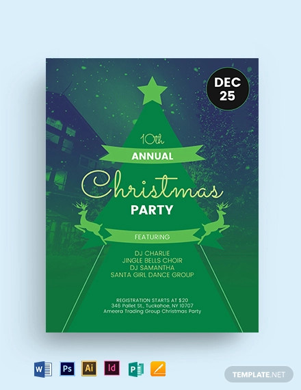 green christmas party flyer template