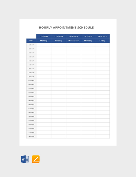 hourly appointment schedule template