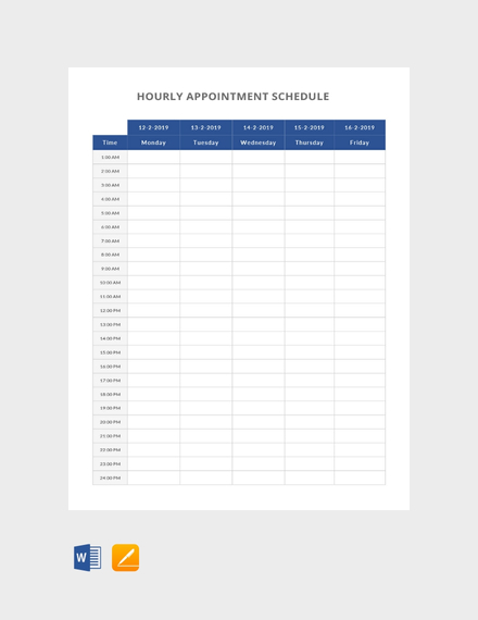 Hourly Appointment Schedule Template