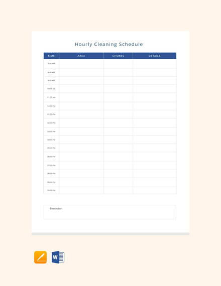 hourly cleaning schedule template