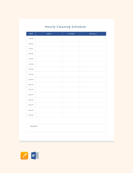 Hourly Cleaning Schedule Template