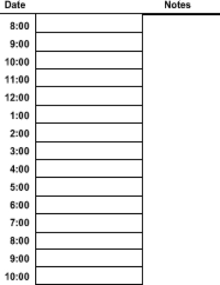 hourly schedule with notes