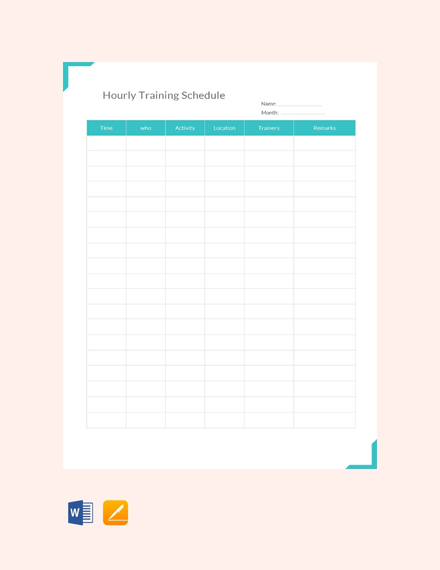 Hourly Training Schedule Template