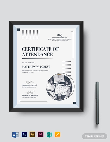 meeting attendance certificate template