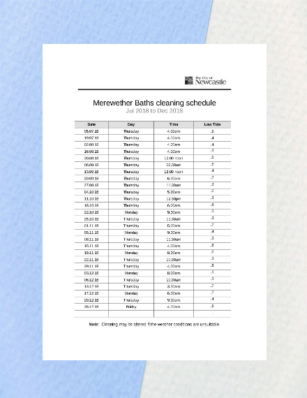 merewether baths cleaning schedule