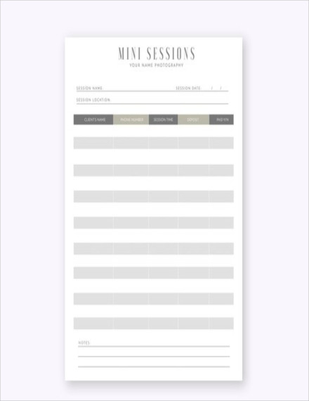 mini session sign up sheet
