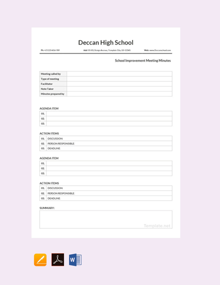 minutes of meeting for school improvement template 