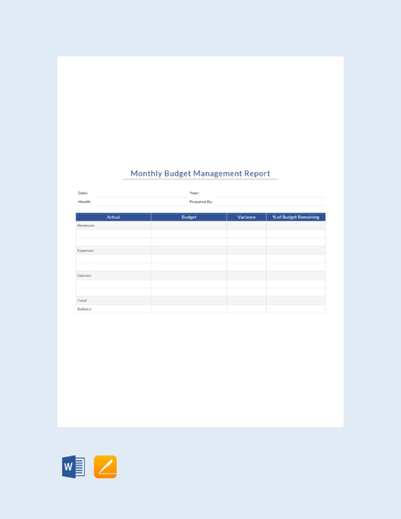 monthly budget management report template
