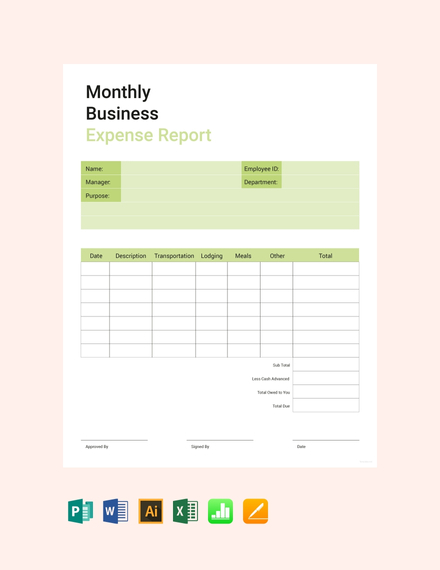 Monthly Business Expense Report Template