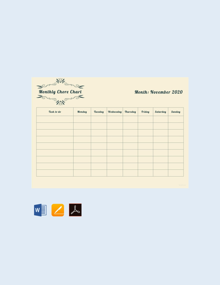 Monthly Chore Chart Template