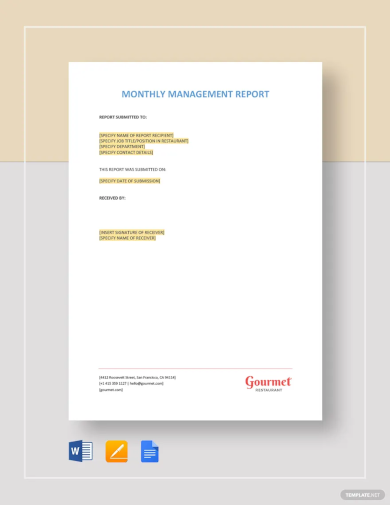 monthly management report template