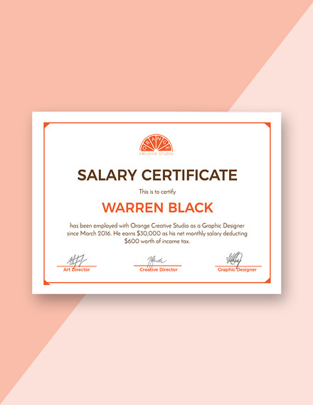monthly salary certificate template