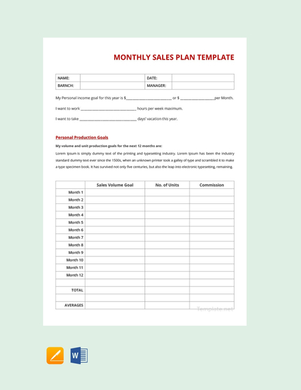 monthly sales planner template