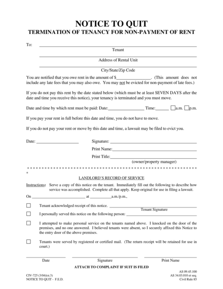 notice to quit termination of tenancy for non payment of rent example
