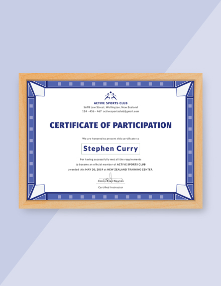 Participation Certificate for Sports