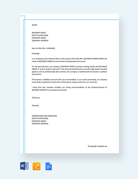 personal business reference letter