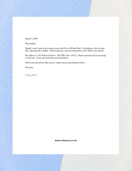 Personal Friendly Letter Sample