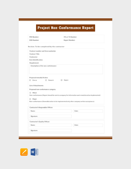 project non conformance report template