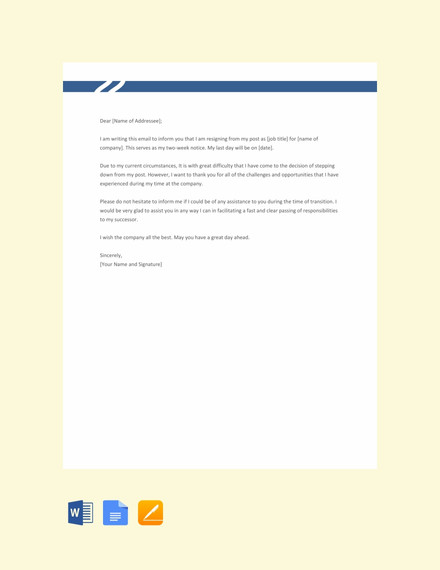 resignation email with notice period template