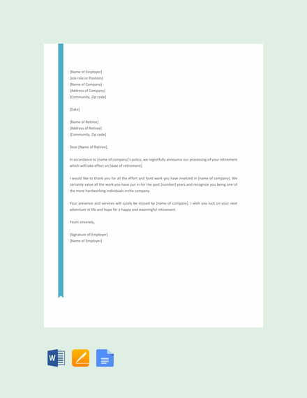 Retirement Letter to Employee Template