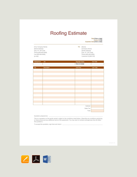 roofing estimate sheet template