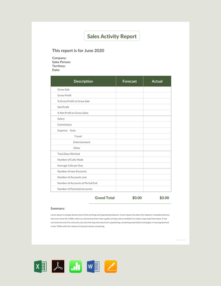 Sales Activity Report Design