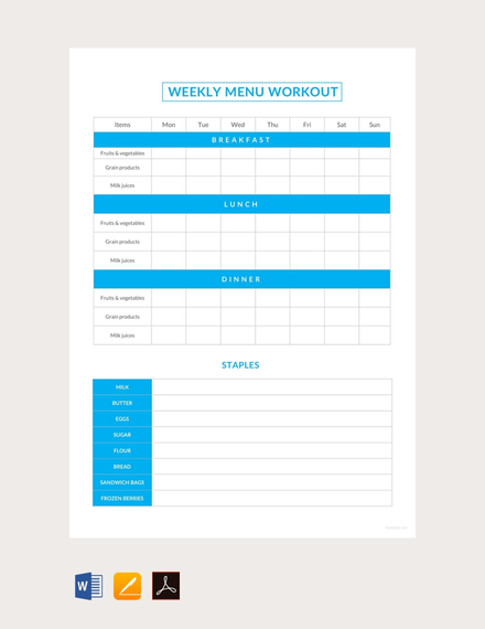 Sample Weekly Menu Workout Schedule