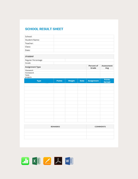 school result grade sheet template