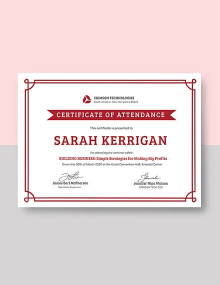 simple attendance certificate template
