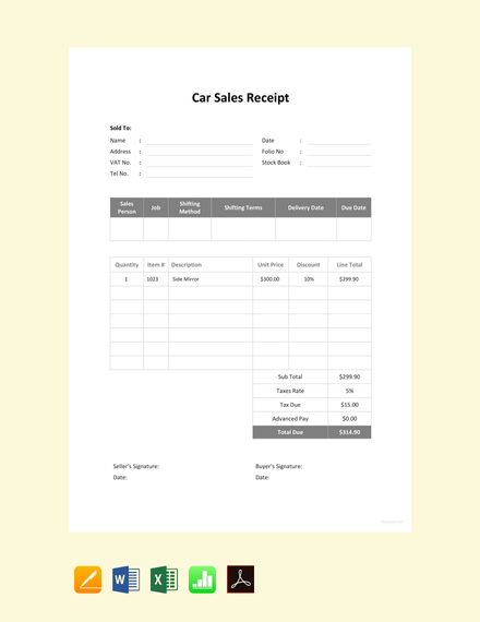 simple car sales receipt