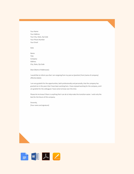 Letter Of Resignation Word Template from images.examples.com