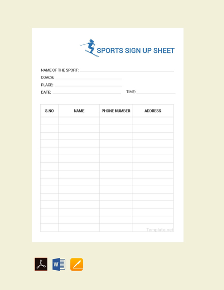 sports sign up sheet template