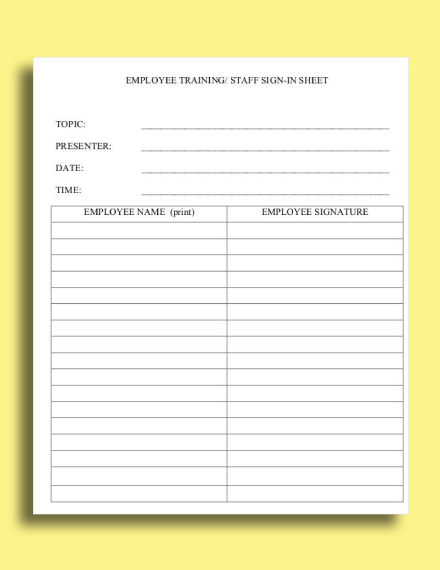 Staff Sign In Sheet