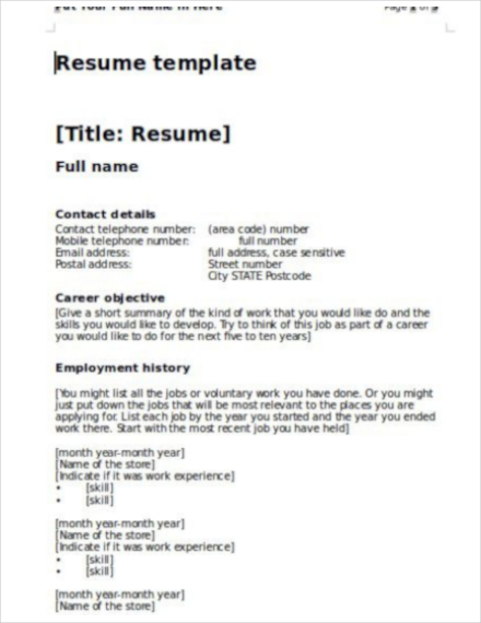 standard modern resume template