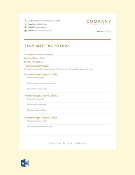 team meeting agenda template