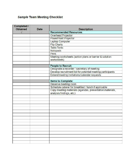 team meeting checklist sample