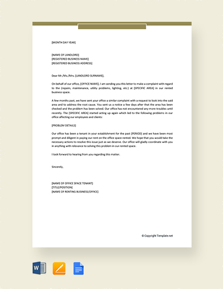 tenant complaint letter