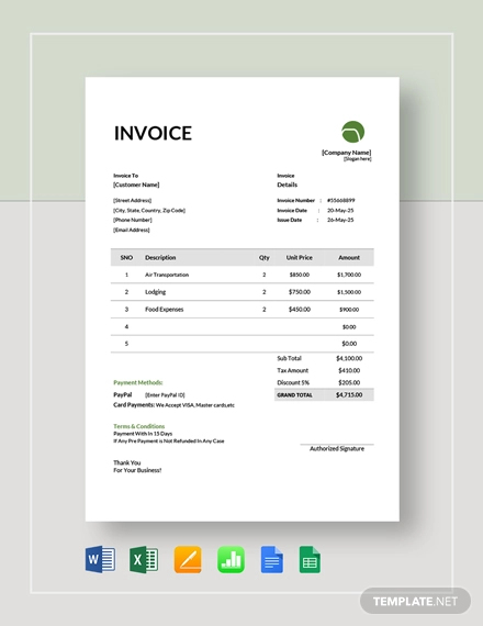 travel and tourism invoice template