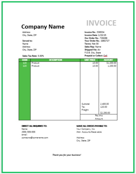travel invoice template