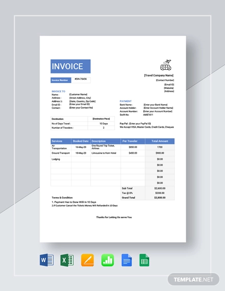 Travel Service Invoice Template1