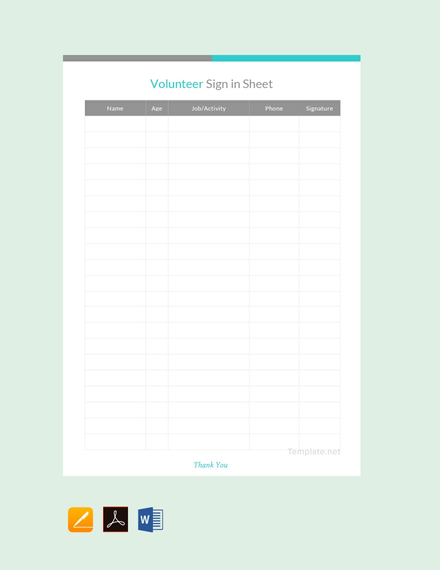 Volunteer Sign In Sheet