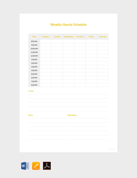 Weekly Hourly Schedule Template