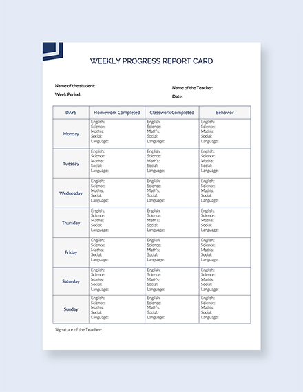 weekly progress report card