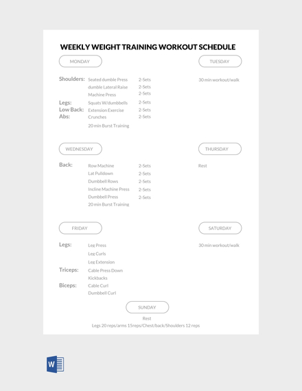 Weekly Weight Training Workout Schedule