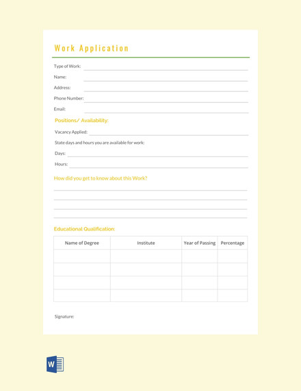 Work Application Template