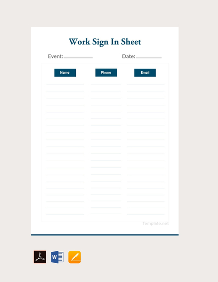 Work Sign In Sheet