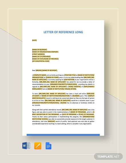 letter of reference long