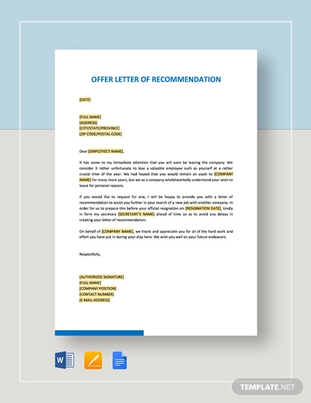 Free Letter of Recommendation Templates (19) - PDF