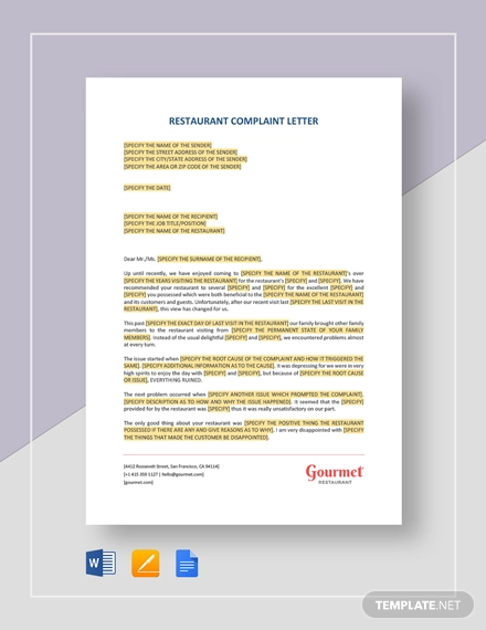 complaint business letter format