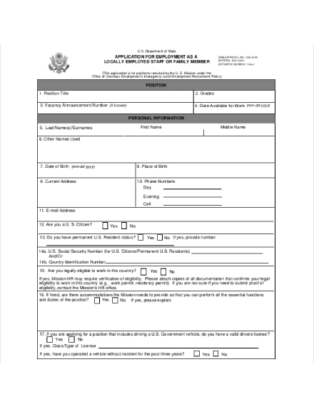 application for employment form